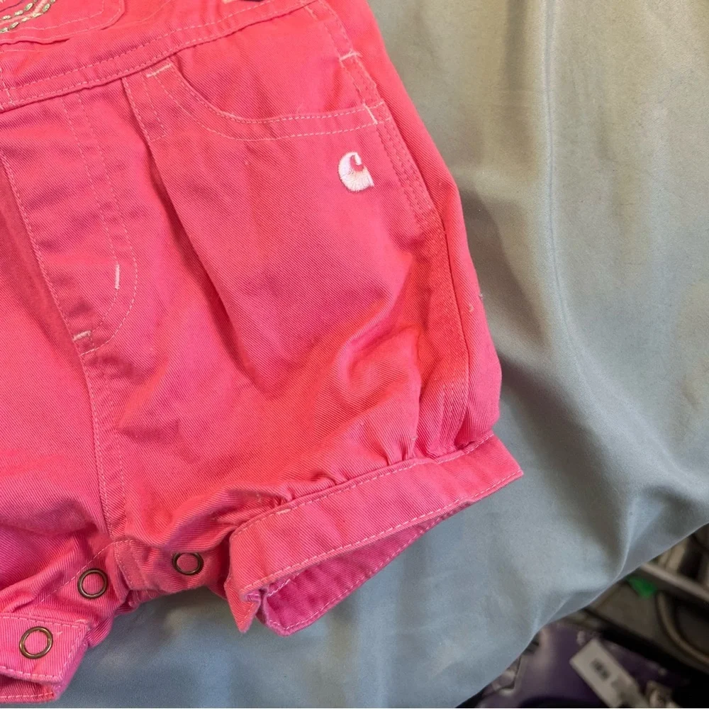 Carhartt Bright Pink Kids Overalls Girls size 12M Shortalls - Picture 2 of 6